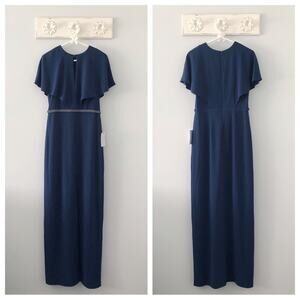 Halston Heritage Navy Blue Embellished Gown Dress NEW